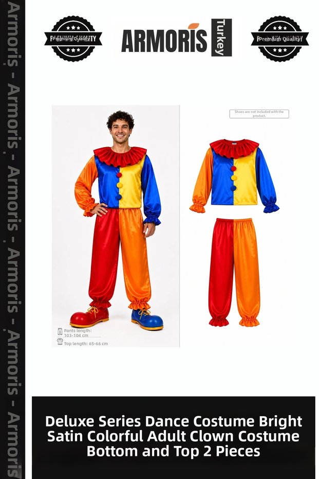 Delux Series Dance Outfit Shiny Satin Colorful Adult Clown Costume Bottom Top 2 Pieces