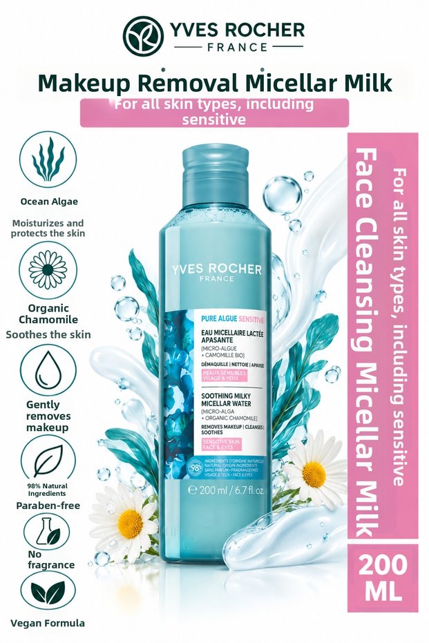 Soothing Ocean Seaweed Micellar Milk 200 ml - Leave-In Makeup Remover Care for Sensitive Skin