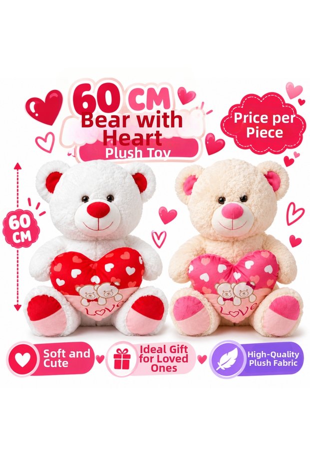 Pl50241 60 cm Bear Heart Plush Toy (Price Is for One Piece)
