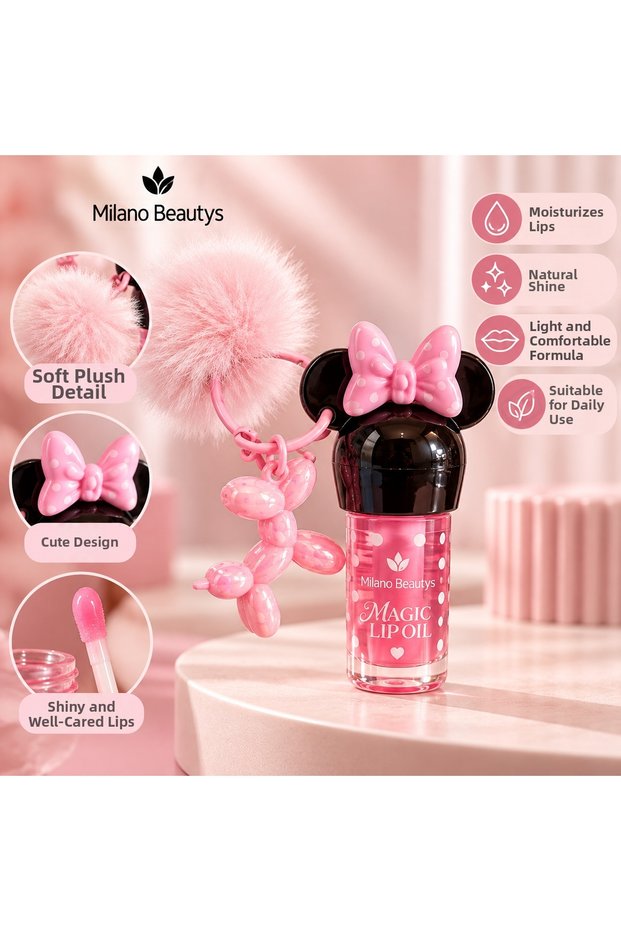 Magic Lip Oil – Lip Care Product That Gives a Shiny Look – Cute Design with Bow and Pompom