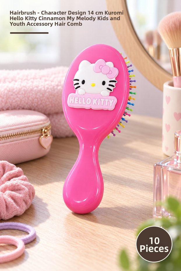 10 Pieces of Hair Combs – 14 cm Character Design Kuromi Hello Kitty Cinnamon My Melody Children's and Teenagers' Accessory Hair Comb