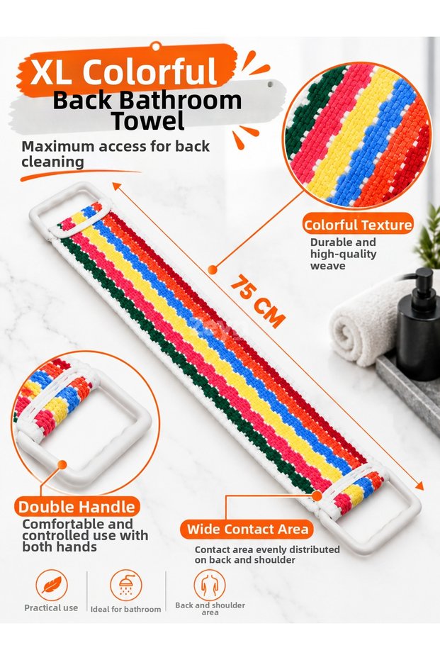 Colorful XL Back Scrubber 75 cm – Long Back Scrubber with Double Handle