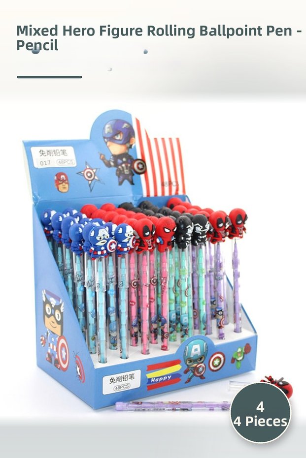 4 Pieces of Egg-Laying Pens with Assorted Hero Figures - Pencil