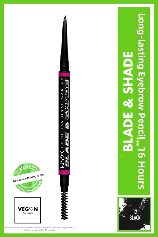 Blade & Shade, Dual Edged Brow Pencil, Up to 16HR wear, Black