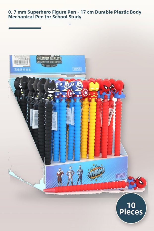 10 Pieces of Superhero Figured Pencils with 0.7 Tip – 17 cm Durable Plastic Body, Versatile Mechanical School Study Figured Pencil