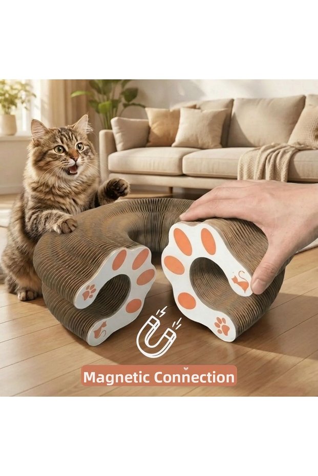 Accordion Cardboard Cat Scratching Toy – Foldable Interactive Cat Toy with Magnets, Claw t