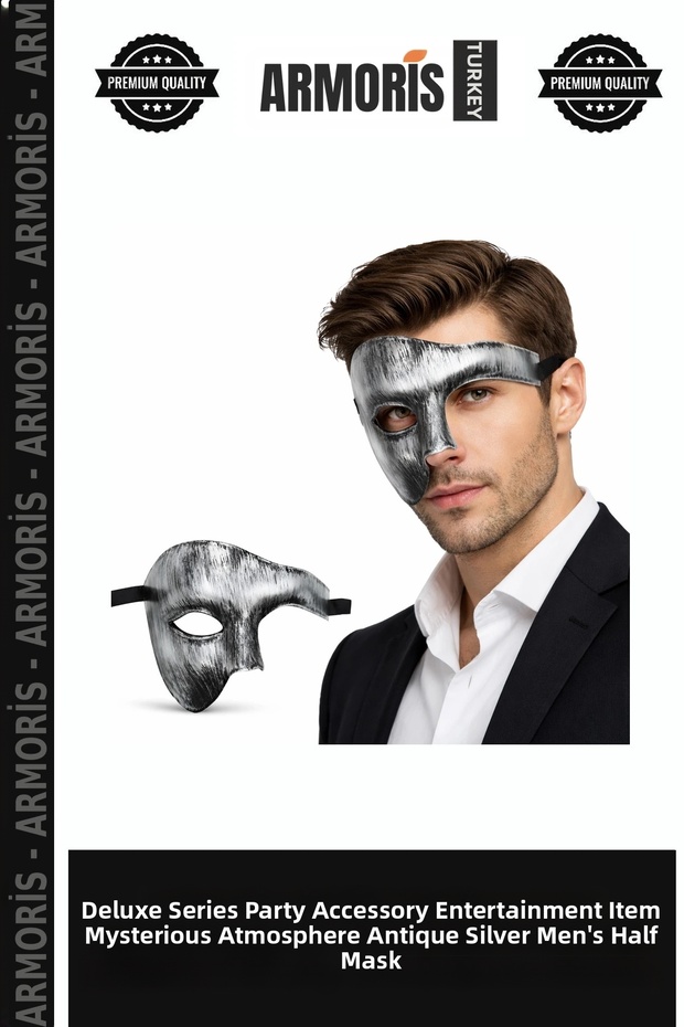 Delux Series Party Accessory Entertainment Prop Mysterious Air Ancient Antique Silver Men's Half Mask