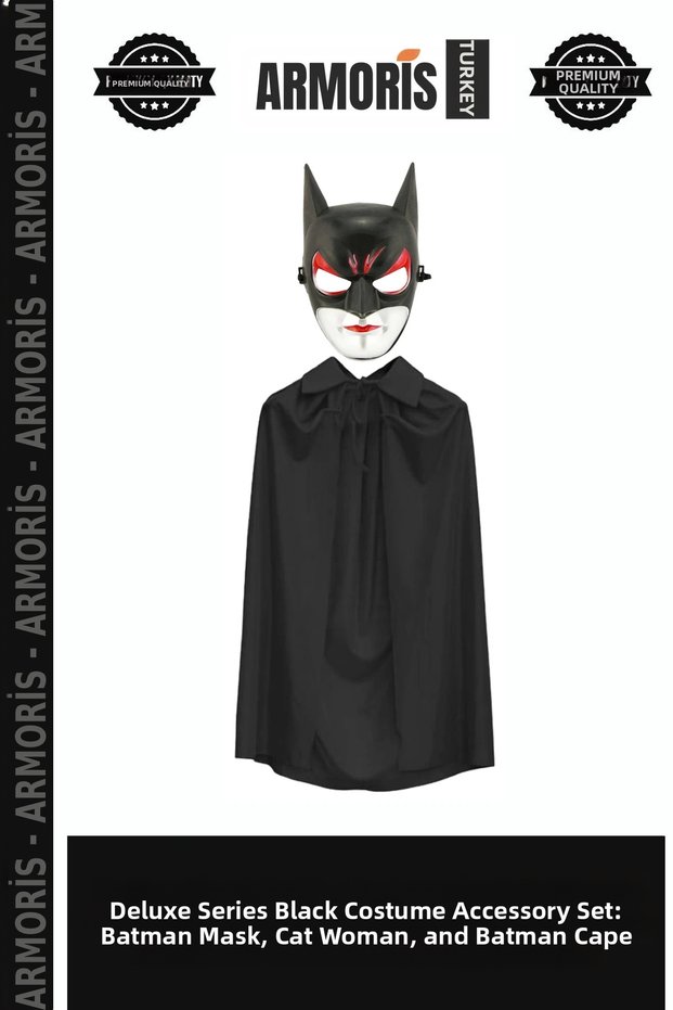 Delux Series Black Costume Accessory Set Show Outfit Batman Mask Cat Woman and Batman Cape