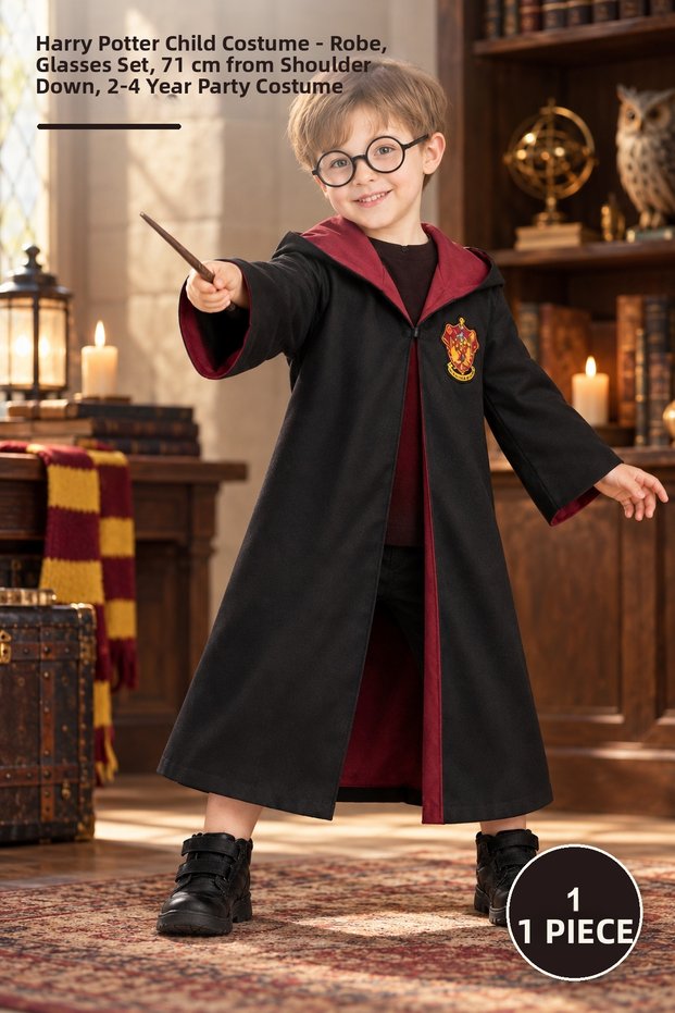 1 Piece Harry Potter Kids Costume - Cape Wand Glasses Set 71 cm down to the Shoulder, 2-4 Years Old Party Costume