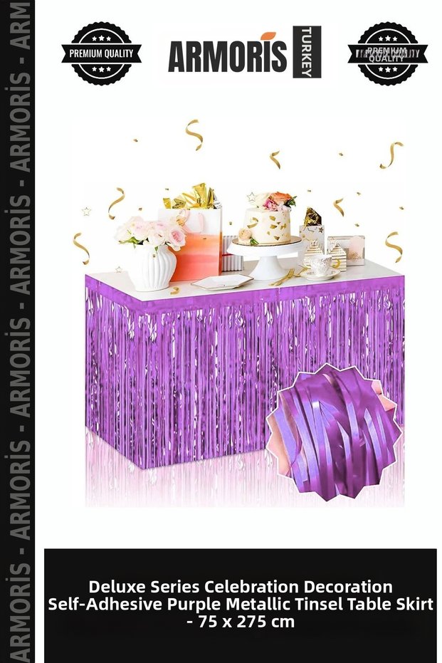 Delux Series Celebration Ornament Self-Adhesive Purple Metalized Tasseled Table Skirt – 75 X 275 cm