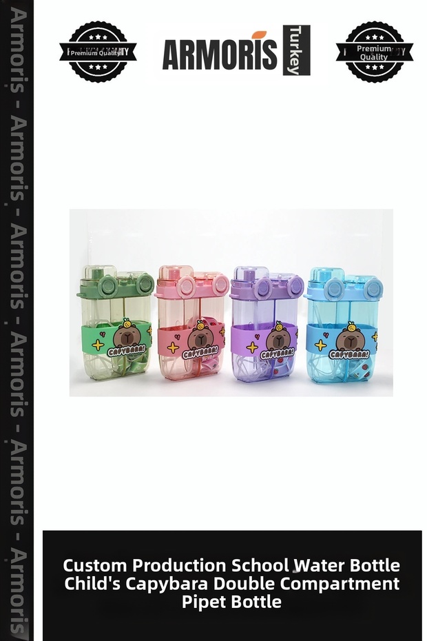 Special Production School Water Bottle Water Container Children's Water Bottle Capybara Capybara Double Compartment Water Bottle with Straw