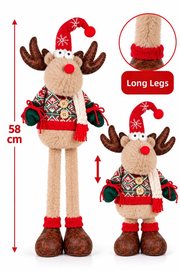 Christmas Decorative Deer Figure 58 cm Extendable and Collapsible Christmas Ornament with Stand