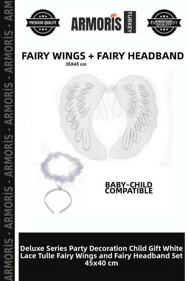 Delux Series Party Decoration Children's Gift White Lace Tulle Fairy Wing and Fairy Crown Set 45X40 cm