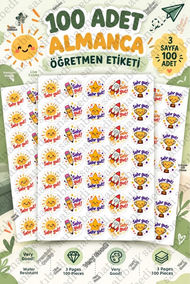 100 Pieces of German Teacher School Lesson Labels | Homework Check Card Motivational Sticker Set