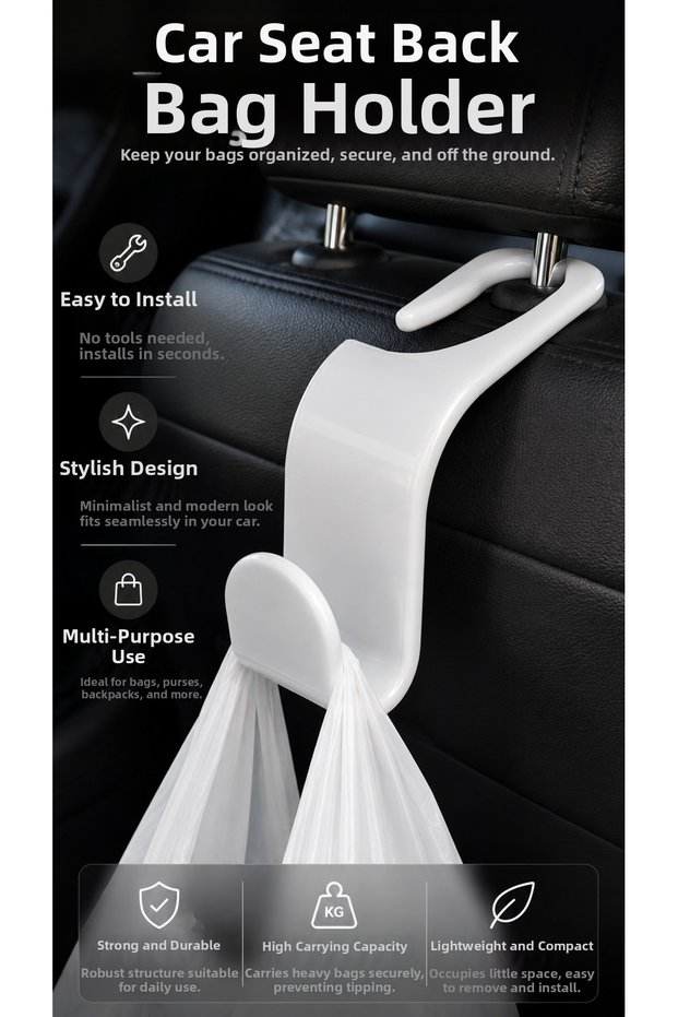 Car Seat Back Bag Hanger – Car Seat Headrest Bag and Grocery Bag Hanger