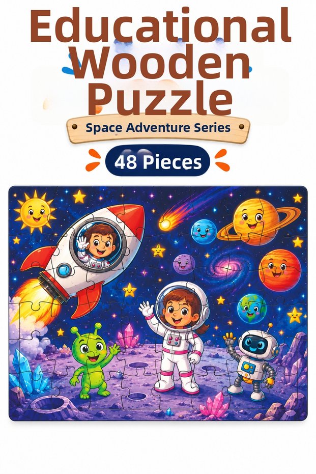 48 Piece Space Adventure Themed Puzzle Children's Educational Puzzle Game 27.5X19.5 cm