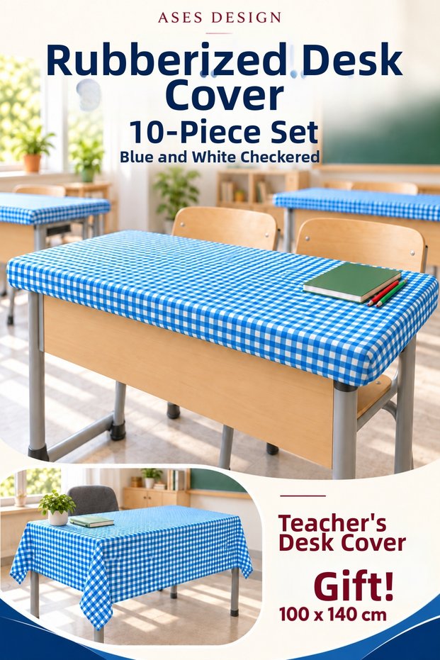 Blue and White 10-Piece Elastic Tablecloth, 100X140 cm Teacher Tablecloth Gift