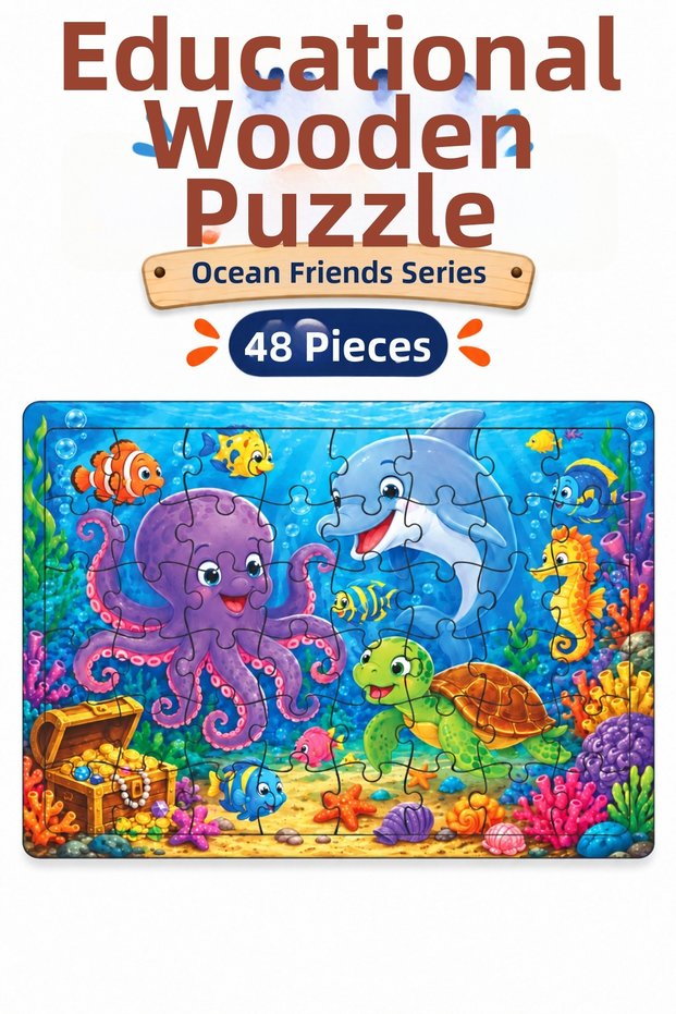 48 Piece Sea Friends Themed Puzzle Children's Educational Puzzle Game 27.5X19.5 cm