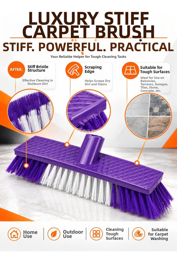 Luxury Hard Carpet and Floor Brush – Hard Floor Cleaning Brush with Scraping Edge