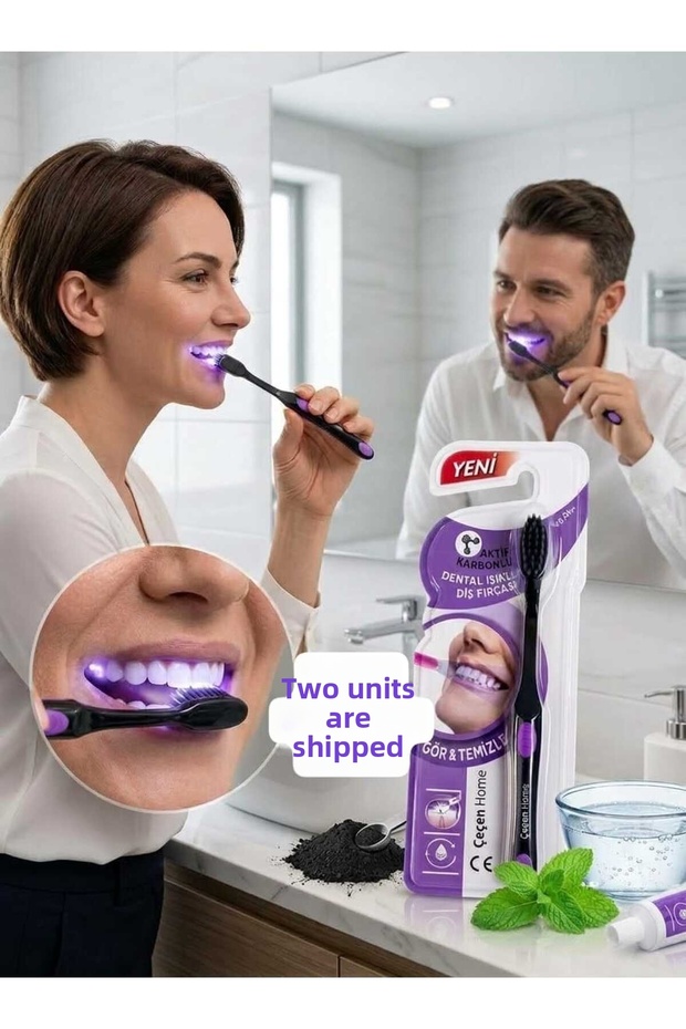 2Pcs Dental Lighted Toothbrush with Activated Carbon Black 0.01mm Fine Tip See & Clean Whitening Effective
