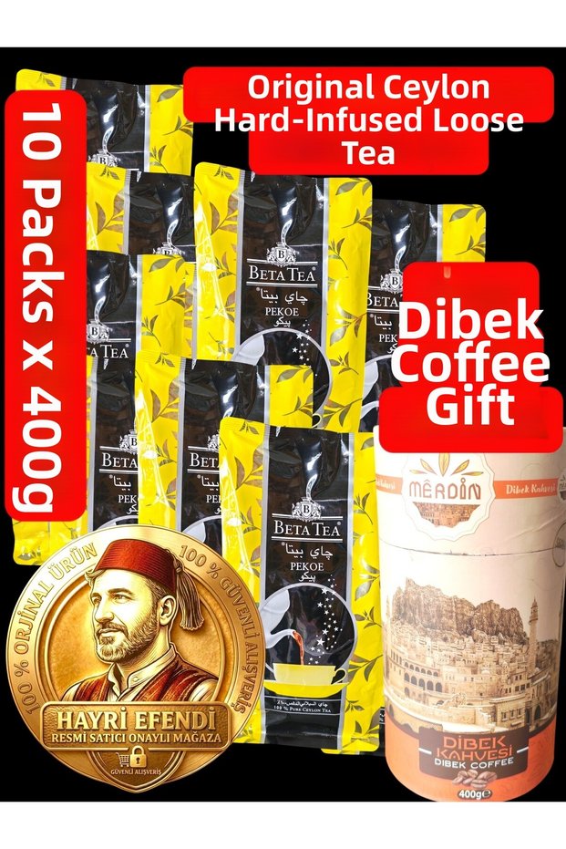 Beta Tea Pekoe 100% Pure Ceylon Black Bulk Tea (10 Pieces X 400 Gr) Dibek Coffee with Gift