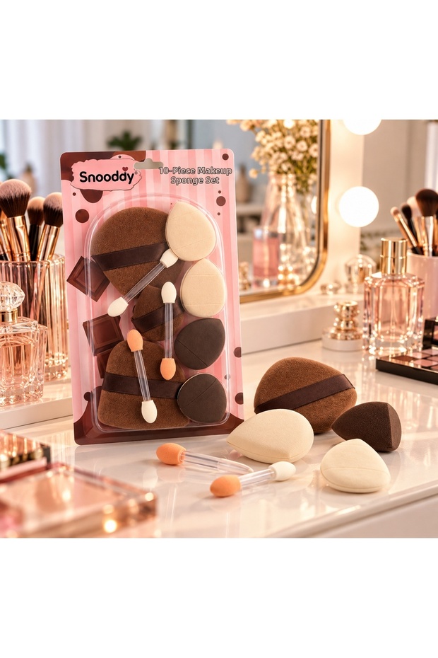 10-Piece Makeup Set-Makeup Puff-Egg Sponge-Appliator-Coffee