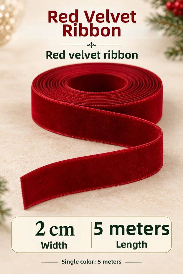 Red Velvet Ribbon 2 cm 5 Meters Christmas Gift Wrapping and Decoration