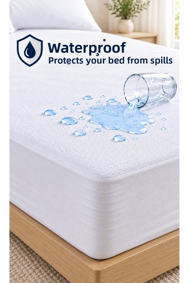 Waterproof Mattress Protector with Full Edge Elastic Fitted Mattress Protector White Mattress Protector Compatible with 30cm Mattress Height