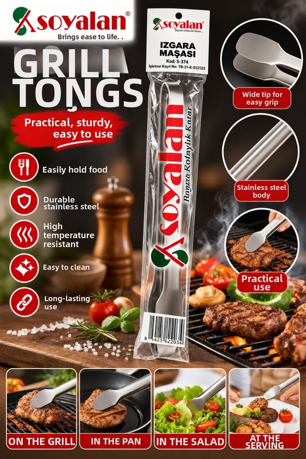 Grill Serving Bbq Tongs Stainless Steel/Metal