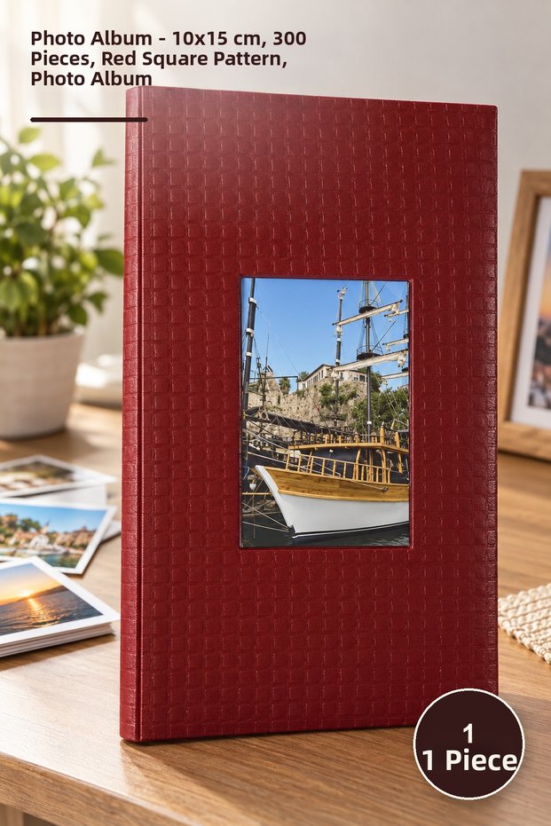 1 piece photo album - 10x15 cm 300-piece red square patterned, photo album, photo album