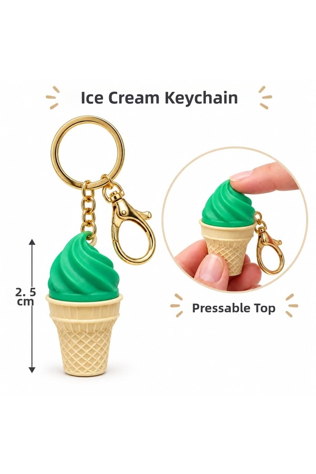 Cute Ice Cream Clicker/Click Stress Keychain - Bag and Car Key Ornament - Gift Mini Figure