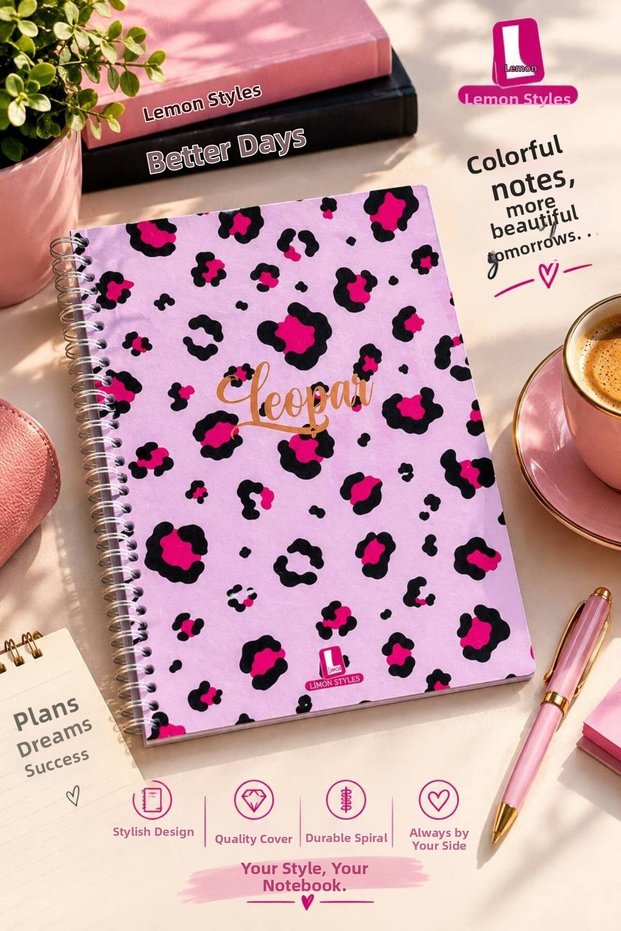 Leopard Patterned 17X24 Hard Cover Checkered Spiral 96 Sheet Weighted Notebook
