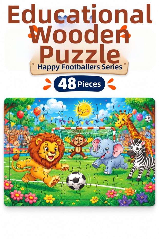 48 Pieces Cheerful Football Players Themed Puzzle Children's Educational Puzzle Game 27.5X19.5 cm