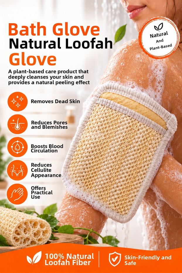 Natural Pumpkin Bath Scrub Glove – Pumpkin Fiber Exfoliating Scrub-Gloves for Body Cleansing and Massage
