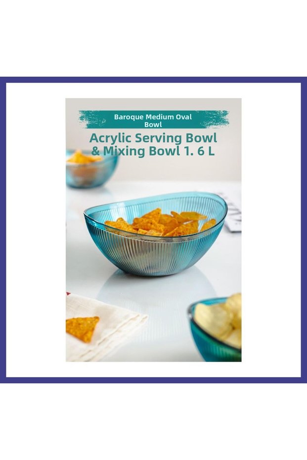 Acrylic Baroque Aquamarine Medium Size Oval Fruit & Salad Bowl & Mixing Container / 1.6 Lt (Glass Degree Mrl