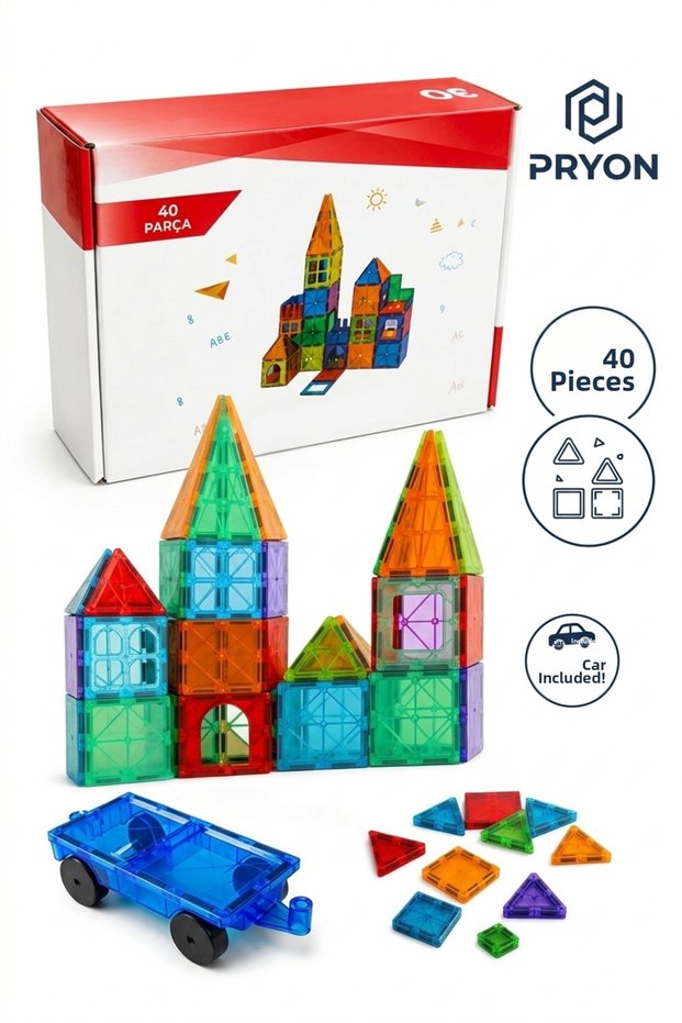40-Piece Magnetic Building Blocks Set with Trolley - Children's Educational Intelligence Game, Birthday Gift (Ages 3-10)