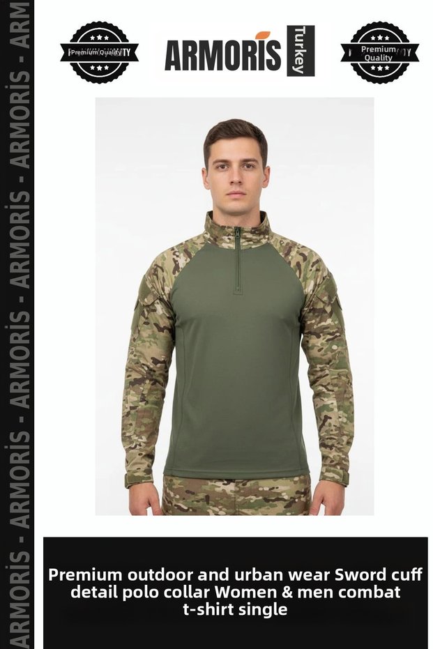 Premium Outdoor Clothing City Wear Sword Elbow Detail Polo Collar Women&Men Combat T-Shirt Single