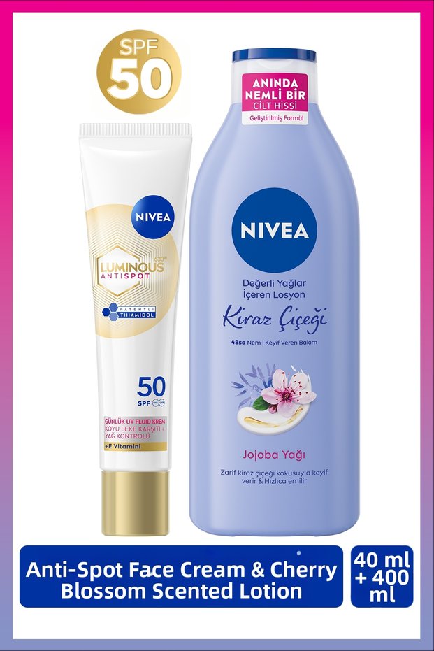 Spf50 Luminous630 Anti-Blemish Face Cream and Cherry Scented Moisturizing Body Lotion, Gift Bag