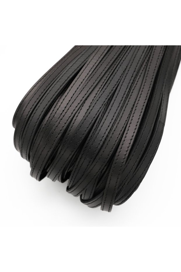 10mm black 2M/Lot 10mm Genuine Cowhide Leather Flat Cord With Stitching Real Leather Strip Rope For
