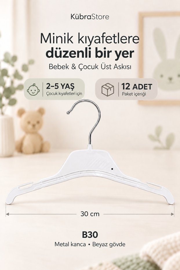 B30 Baby and Child Clothes Hanger 2-5 Years 12 Pieces - Baby and Child Plastic a Quality Clothes Hanger