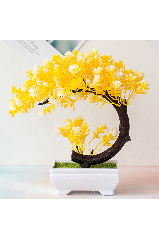 yellow Crescent Style Bonsai Simulation Plant Thousand Layer Flower Bonsai Home Decoration Fake Flor