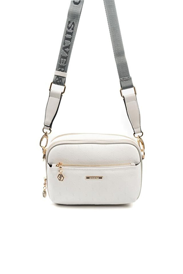 White - Women's Crossbody Bag with Gray Logo Sp1162