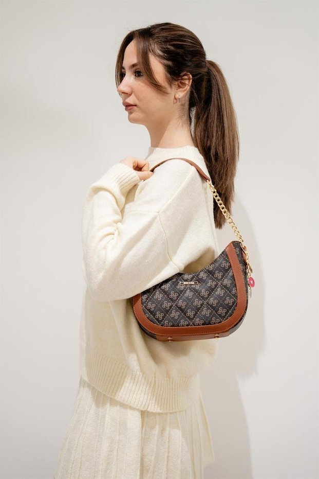 Coffee Yellow - Taba Monogram Women's Shoulder Bag Sp1168