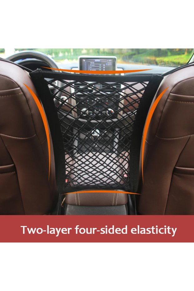 Two tiers Car Storage Net Bag Between Seats Car Divider Pet Barrier Stretchable Elastic Mesh Bag Org
