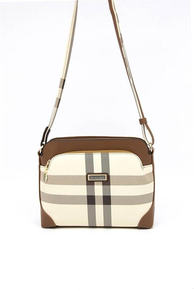 Cream - Tan Plaid Women's Crossbody Bag Sp364