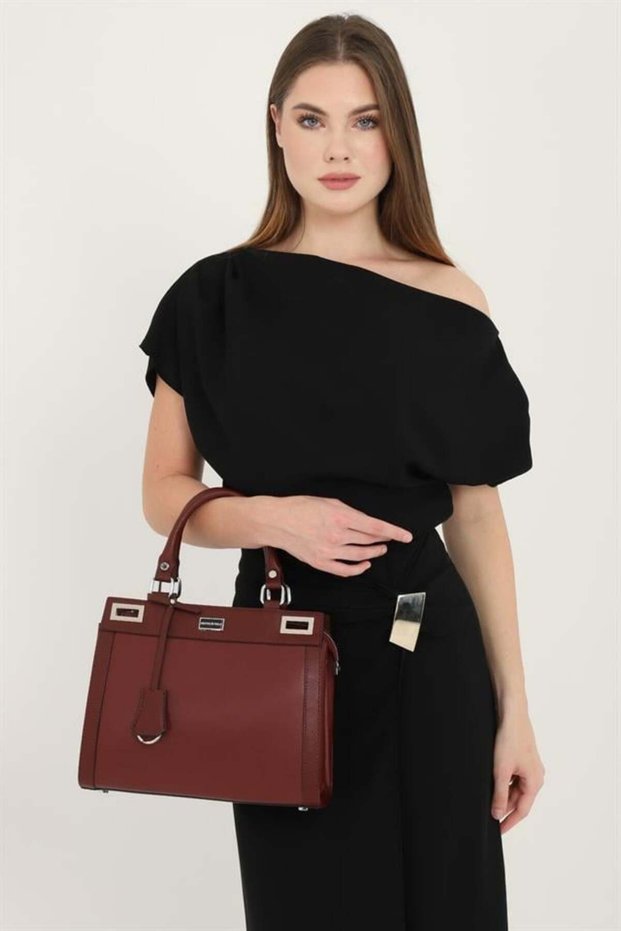 Burgundy - Burgundy Plain Women's Handbag Sp1174