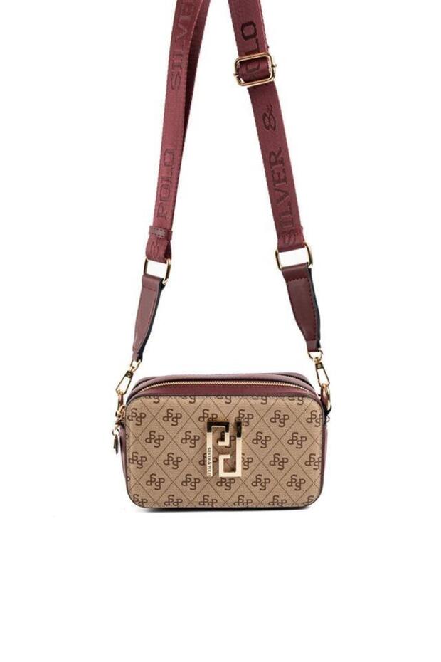 Dark Beige - Claret Red Monogram Women's Crossbody Bag Sp1078