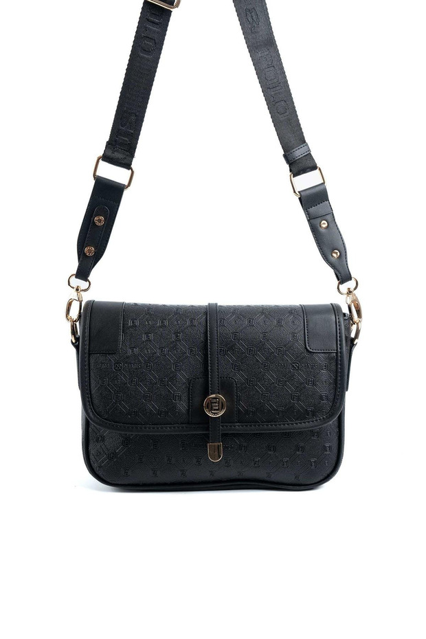 Black - Women's Crossbody Bag with Black Logo Sp1182