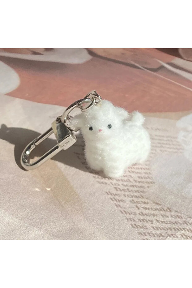 Alpaca 3D Cartoon White Alpaca Keychain Cute Flocked Animal Keyring Bag Pendant Backpack Charm Car D