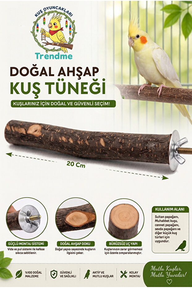 Trendme Natural Parrot Bird Perch 20 Cm (SULTAN, PARAKET)